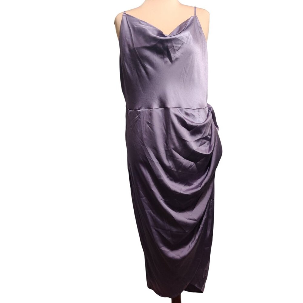 Floerns 3XL Plus Size Lavender Satin Cowl Neck Ruched Midi Dress Elegant Y2K